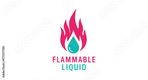 Flammable Liquid Warning Sign with Fire and Droplet Icon.