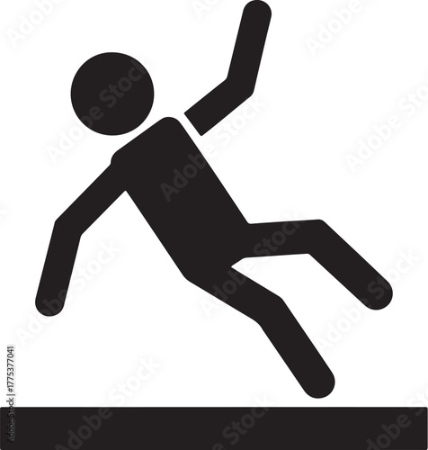 Black stick figure pictogram representing a slip and fall accident.