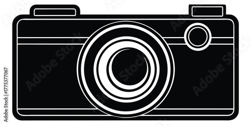 Black and White Vector Illustration of a Digital Camera, Suitable for Icons and Symbols