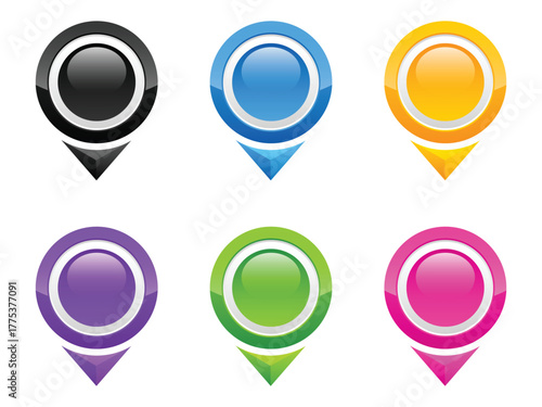 Free Download Glossy Colorful Circle Pointer Location Sign Navigation Graphic Element Icon - GFXLoad