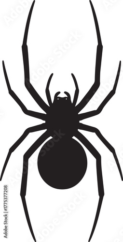 Black spider silhouette with eight legs and a round abdomen, arachnid insect.