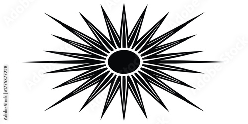Abstract Burst Starburst Sun Icon in Black and White Vector Illustration