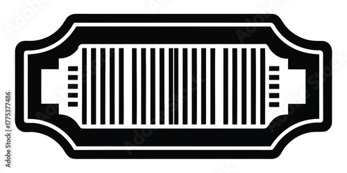 Black and White Barcode with Decorative Edges Vector Illustration