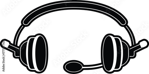 Black and White Headset Vector Illustration for Communication and Support