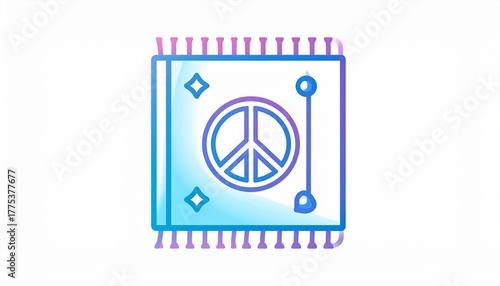 A vibrant, stylized illustration of a peace sign blanket with tassels.