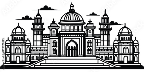 Flat Vector Illustration of a Grand Architectural Landmark with Domes and Towers