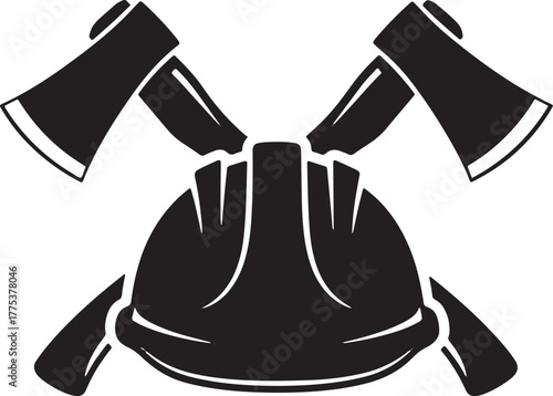 Firefighter helmet and crossed axes symbol of protection and service.
