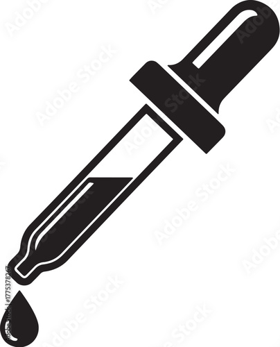 Black and White Dropper with Liquid and a Single Drop.