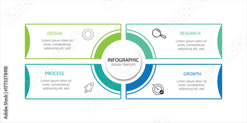 4 step line process infographic template vector element with icons and business information	