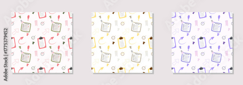 Seamless to do list pattern set with hand drawn planner icons for office organization and productivity design