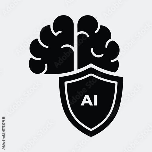 Silhouette artificial intelligence brain protected with shield Vector illustration