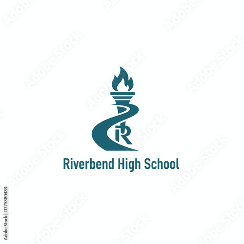 The “Riverbend High School” logo features a flowing river leading to a torch, symbolizing knowledge, guidance, and the pursuit of excellence.