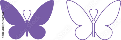 Butterfly icons set, colorful insect collection, black silhouette and outline group, flat and line style vector illustration, flying moth design, decorative butterfly symbol graphic element.