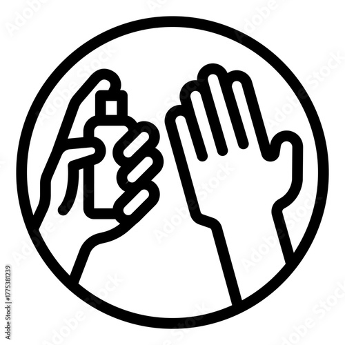 Palm and can of antiseptic line icon, washing hands concept. Vector graphics. Antiseptic bottle in hand sign on white background, style icon mobile or web design.