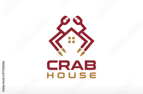 Crab House Logo Design, crab and lobster logo design, restaurant logo, house construction logo, crane shape and modern minimal line with home Vector Icon Symbol Silhouette Illustration brand business