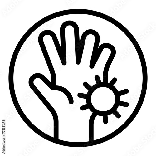 Dirty hand and bacteria line icon, hygiene danger concept. Vector graphics. Bacteria on palm sign on white background, style icon mobile or web design.