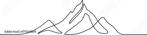 Minimalist black line drawing of mountain peaks summit