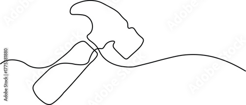 Single line drawing of a hammer tool construction outline