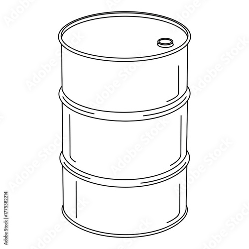 Clean black and white line drawing of a gallon steel drum isolated on white background