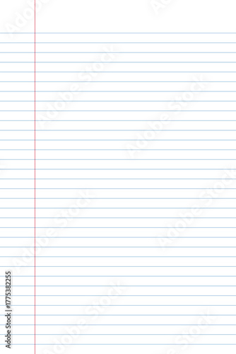 Classic blank lined notebook paper texture with a red vertical margin on the left side.