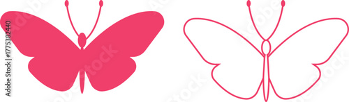 Butterfly icons set, colorful insect collection, black silhouette and outline group, flat and line style vector illustration, flying moth design, decorative butterfly symbol graphic element.