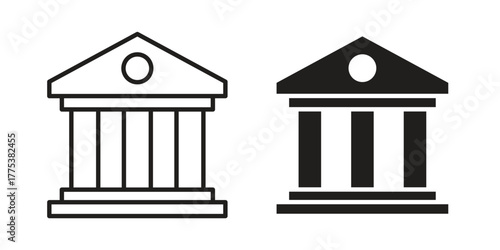 Bank icon set. Outline symbol editable.