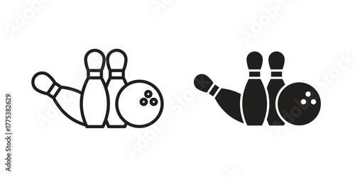 Bowling icon set. Outline symbol editable.