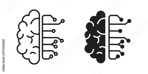 Brain circuit icon set. Outline symbol editable.