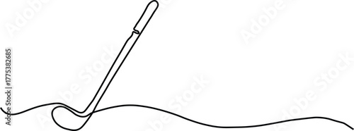 Black line drawing of a golf club on white sport equipment
