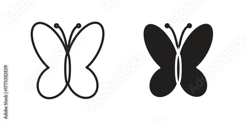 Butterfly icon set. Outline symbol editable.