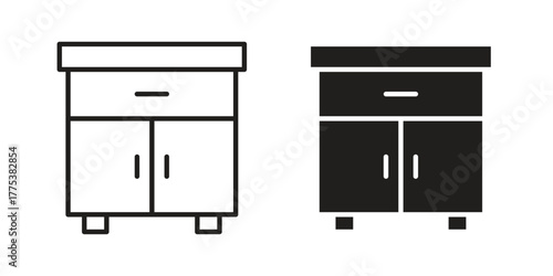 Cabinet icon set. Outline symbol editable.