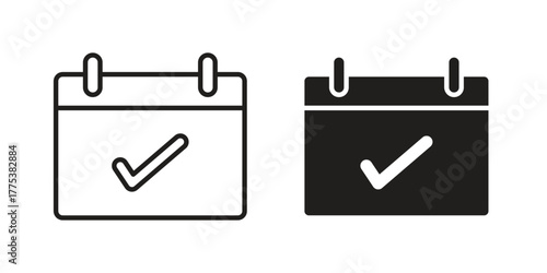 Calendar check icon set. Outline symbol editable.