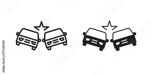 Car crash icon set. Outline symbol editable.