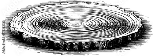 Vintage hand-drawn woodcut of concentric circular lines in tree ring pattern for retro prints