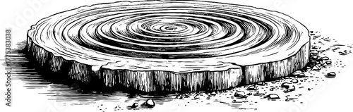 Vintage hand-drawn engraving of woodcut tree rings showing circular concentric pattern