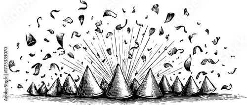 Vintage confetti scattering pattern in engraving style for celebration design