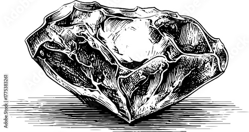 Vintage crystal ornament with faceted edges in engraving style for design and decoration