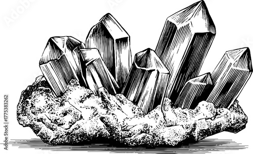 Vintage crystal ornament with faceted edges in engraving style for retro decor