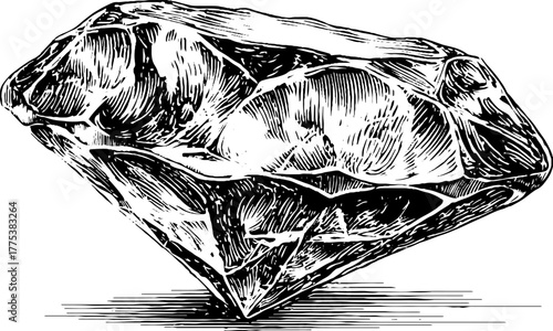 Faceted crystal ornament in vintage engraving style for retro design