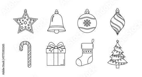 Collection of handdrawn christmas ornaments and symbols