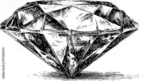 Vintage crystal ornament with faceted edges in engraving style for decorative design