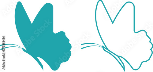 Butterfly icons set, colorful insect collection, black silhouette and outline group, flat and line style vector illustration, flying moth design, decorative butterfly symbol graphic element.