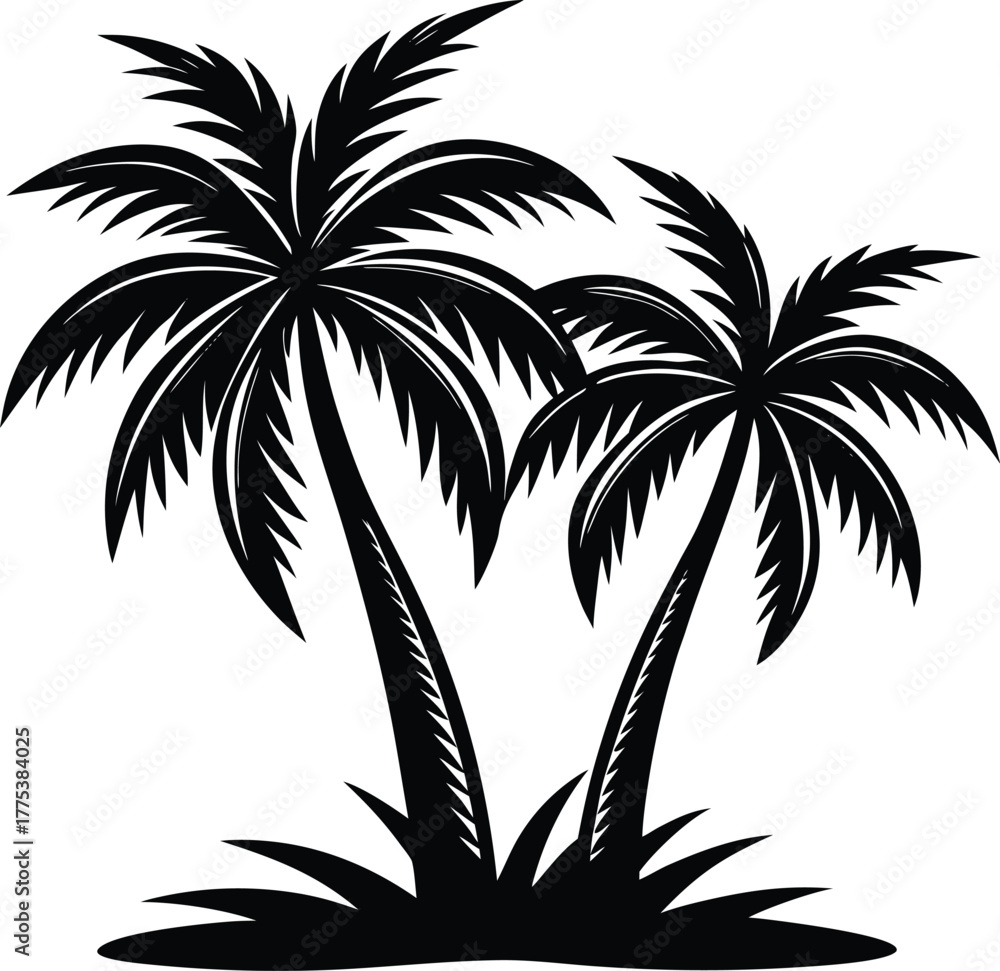 Fototapeta premium Two Black Palm Trees Silhouette Icon