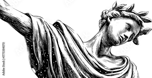 Celestial figure in robes illustration for vintage design projects