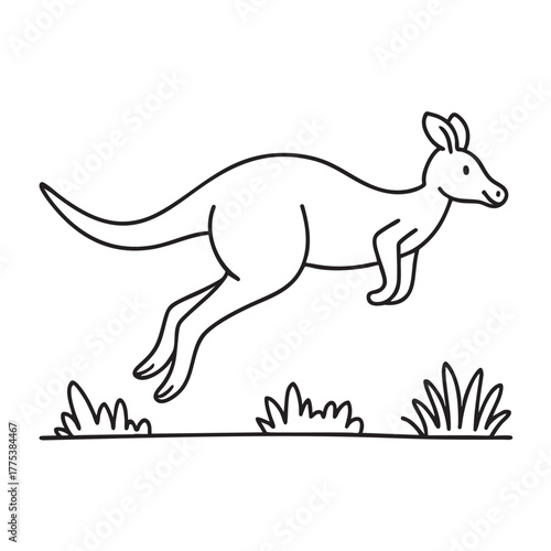 A kangaroo leaps across the grassy field at the zoo