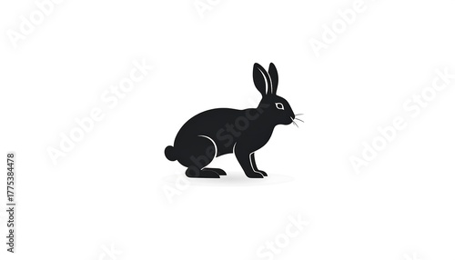Minimalist illustration of a bunny rabbit in side profile against a white background, depicting it as a black silhouette