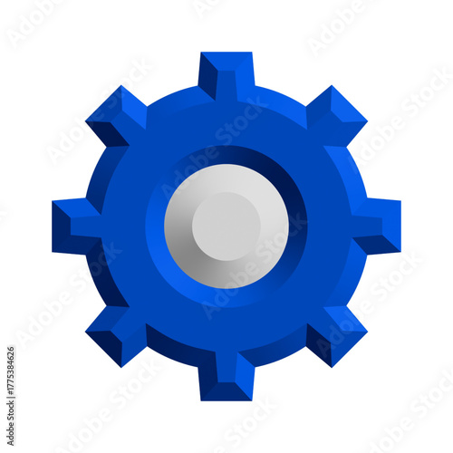 High-quality 3D blue gear settings icon isolated on a white background. Ideal for system preferences, configuration tools, app menus, and UI/UX interfaces. Editable AI vector with clean edges and mode