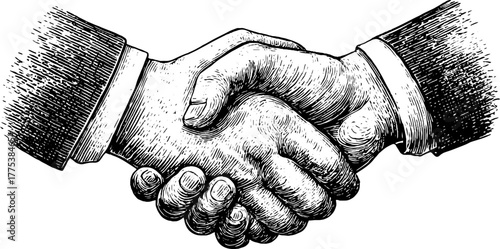 Ancient deities storm and calm handshake engraving for retro design