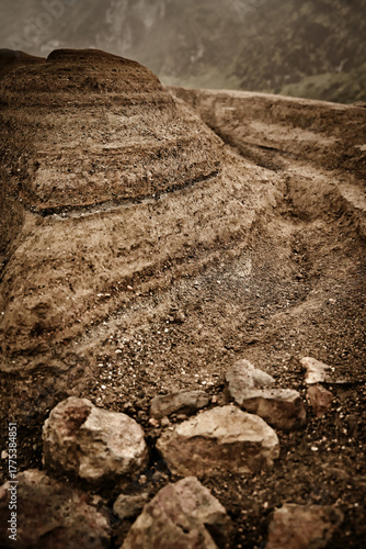 Volcanic strata frozen by time and erosion