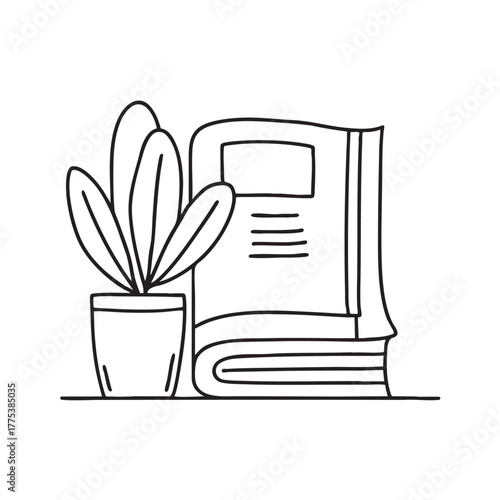 A magazine near a plant creating soft shadows